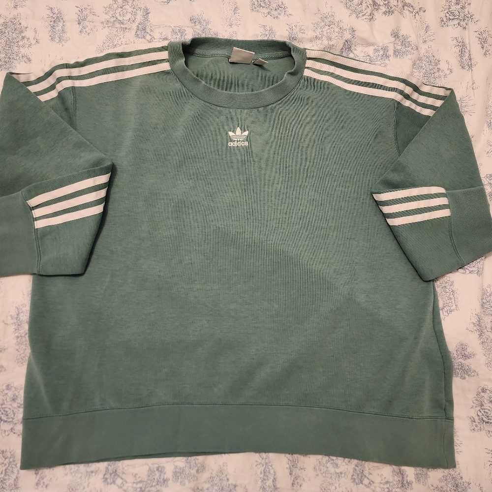 Adidas Green Crewneck Sweater with Signature Stripes